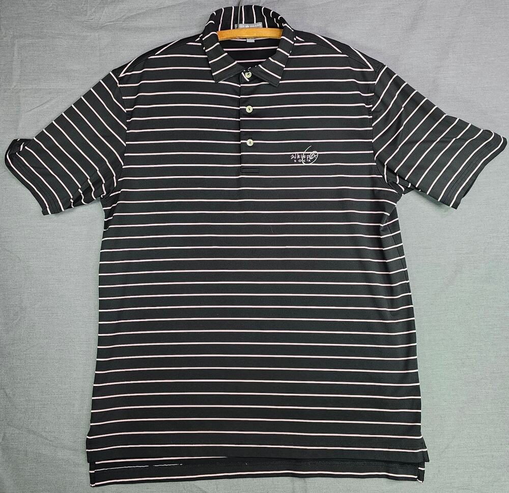 Peter Millar Summer Comfort Polo Black w/Pink Stripes Men's Size Medium